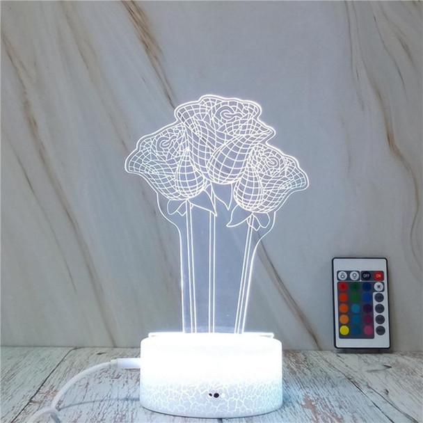 Rose Flower Shape Creative Crack Touch Dimming 3D Colorful Decorative Night Light with Remote Control