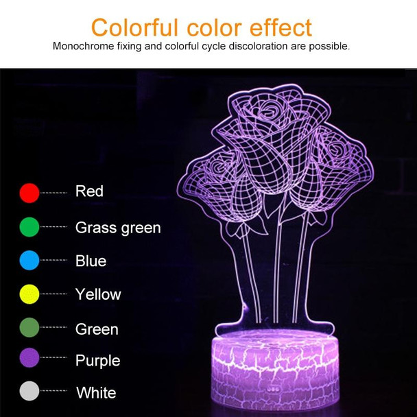 Rose Flower Shape Creative Crack Touch Dimming 3D Colorful Decorative Night Light with Remote Control
