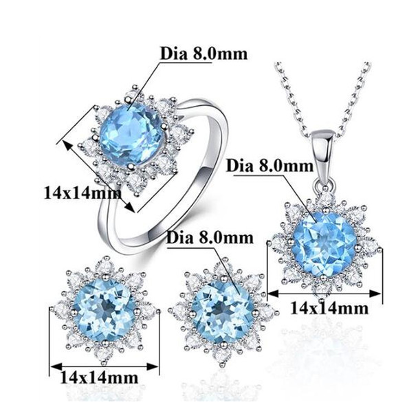 3 PCS/Set Snow Shape Gemstone Jewelry Set For Women, Ring Size:7(Sea Blue)