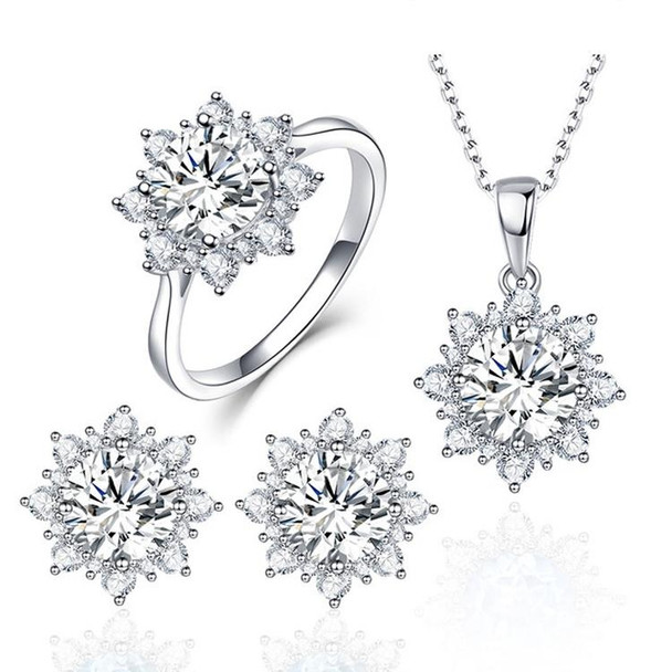 3 PCS/Set Snow Shape Gemstone Jewelry Set For Women, Ring Size:7(White)