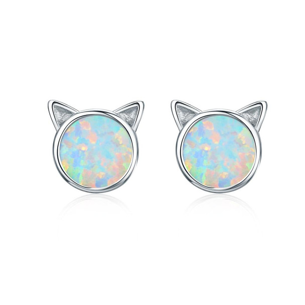 DIY Earrings Cat Sterling Silver Earrings Zircon Earrings(Silver)