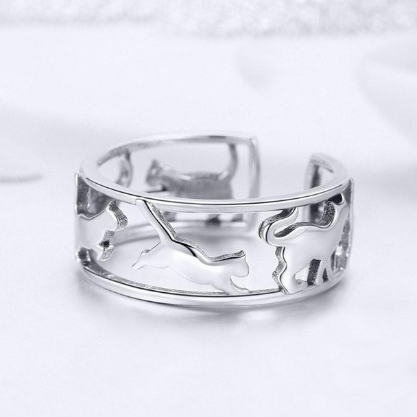 S925 Sterling Silver Ring Cute Cat Open Ring