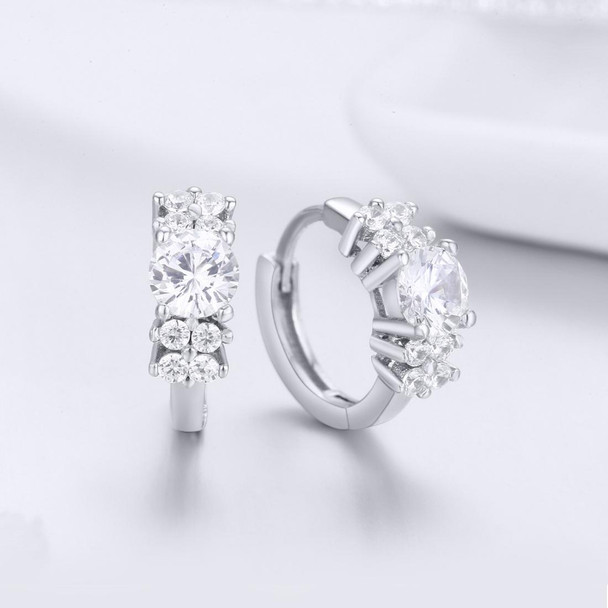 Sterling Silver Zircon Earrings Simple Temperament S925 Earrings, Color:Silver