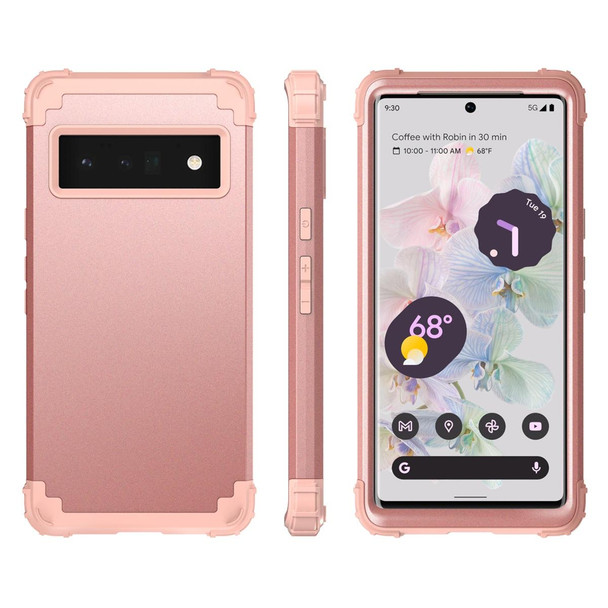 Google Pixel 6 Pro 3 in 1 Shockproof PC + Silicone Protective Phone Case(Rose Gold)