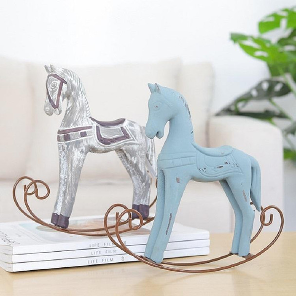 Trojan Horse Statue Wedding Decor Wood Horse Retro Home Decoration Accessories(Blue)