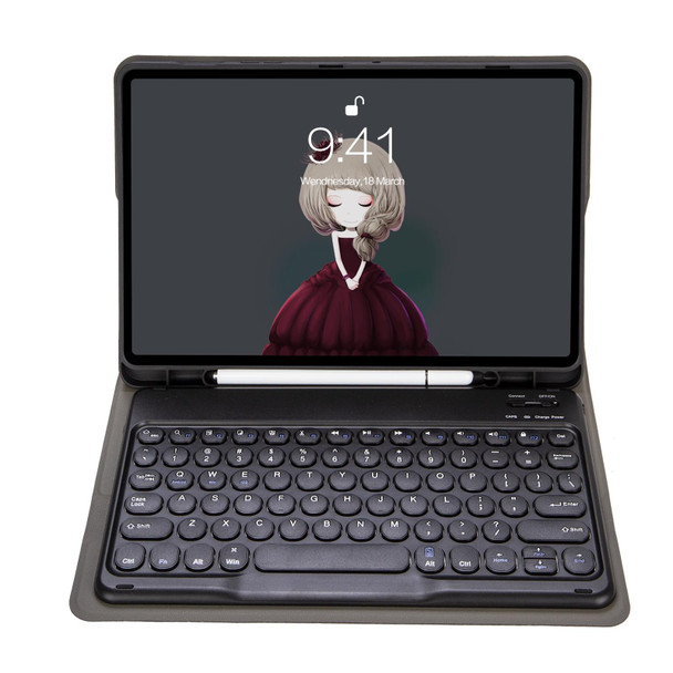 YA11B 2021 Detachable Lambskin Texture Round Keycap Bluetooth Keyboard Leather Tablet Case with Pen Slot & Stand - iPad Pro 11 (2021)(Dark Blue)