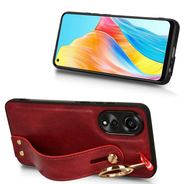 For OPPO A78 4G Wristband Leatherette Back Phone Case(Red)