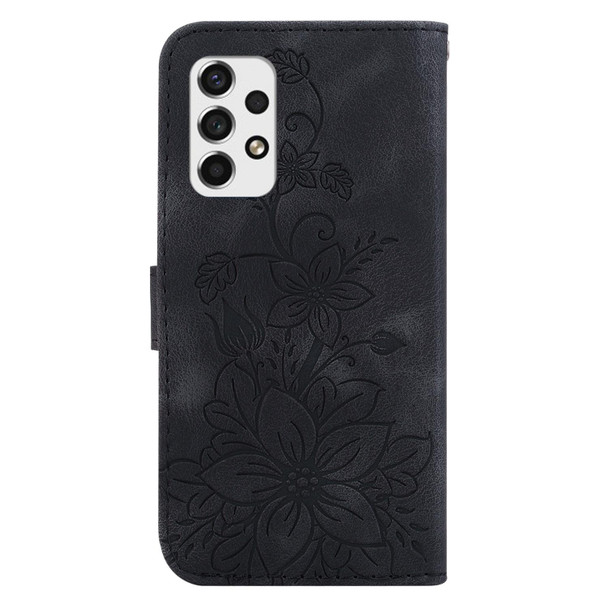 For Samsung Galaxy A73 5G Lily Embossed Leatherette Phone Case(Black)