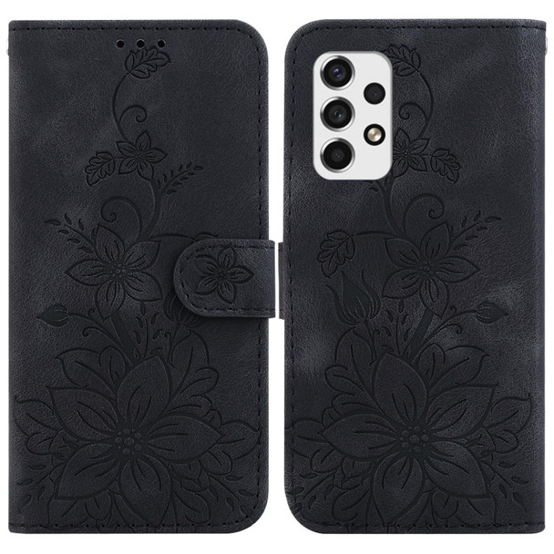 For Samsung Galaxy A73 5G Lily Embossed Leatherette Phone Case(Black)