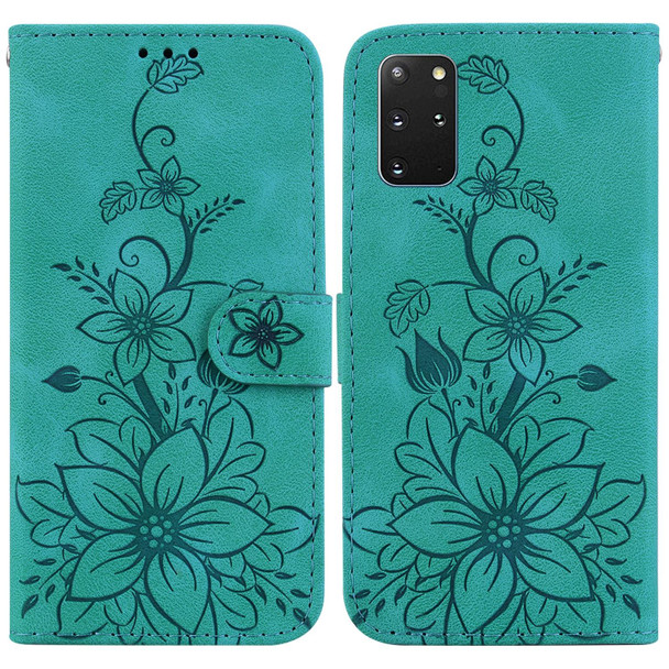 For Samsung Galaxy S20+ Lily Embossed Leatherette Phone Case(Green)