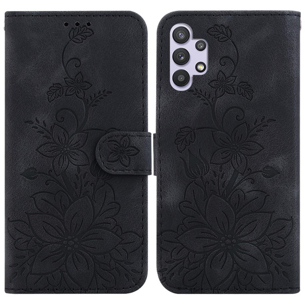 For Samsung Galaxy A32 4G Lily Embossed Leatherette Phone Case(Black)