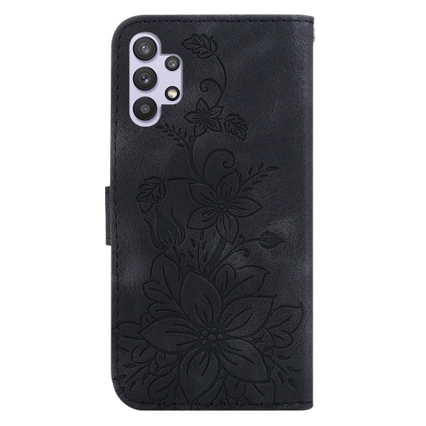 For Samsung Galaxy A32 4G Lily Embossed Leatherette Phone Case(Black)