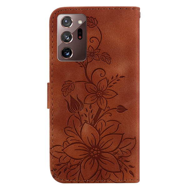 For Samsung Galaxy Note20 Ultra Lily Embossed Leatherette Phone Case(Brown)