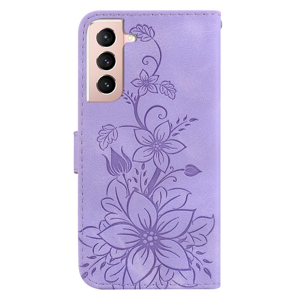 For Samsung Galaxy S22+ 5G Lily Embossed Leatherette Phone Case(Purple)