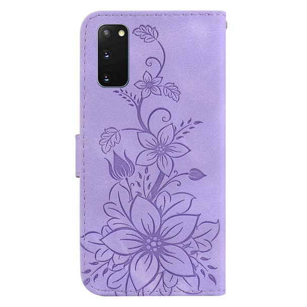 For Samsung Galaxy S20 Lily Embossed Leatherette Phone Case(Purple)