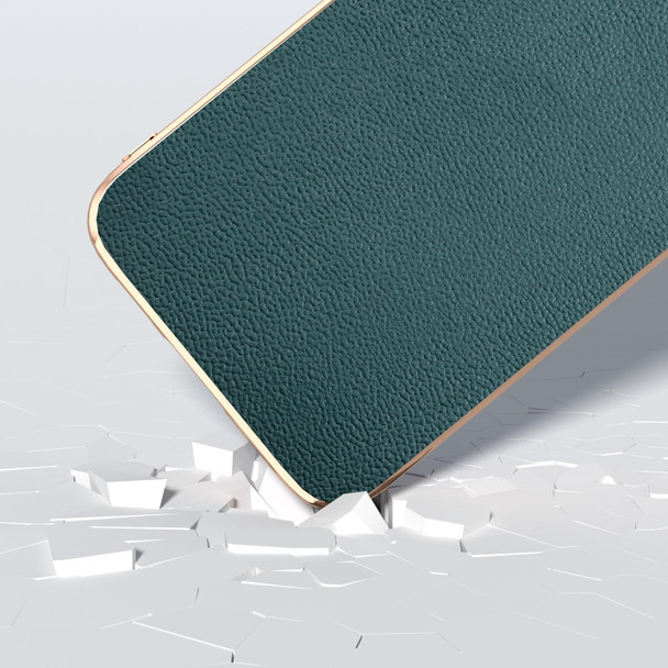 For Samsung Galaxy S23 FE 5G Genuine Leatherette Luolai Series Nano Plating Phone Case(Dark Green)