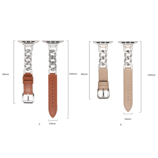 Chain Genuine Leatherette Watch Band For Apple Watch Series 8&7 41mm / SE 2&6&SE&5&4 40mm / 3&2&1 38mm, Size:S(Apricot)