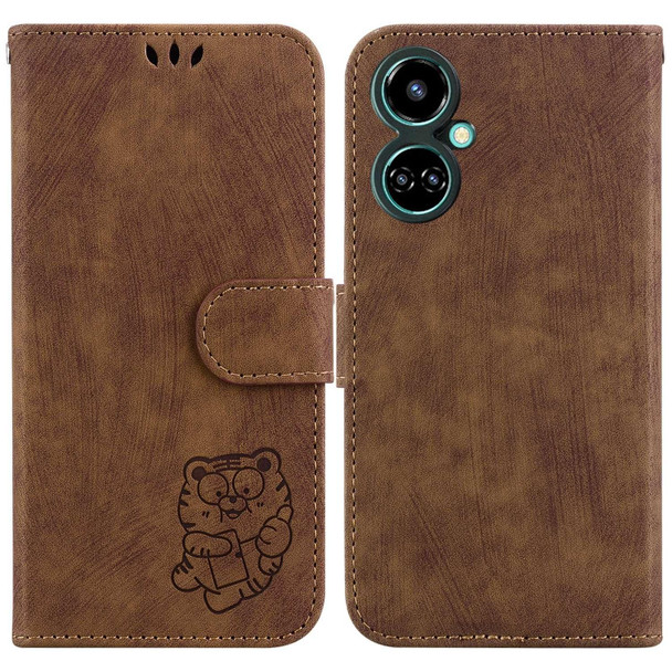 For Tecno Camon 19 Little Tiger Embossed Leatherette Phone Case(Brown)