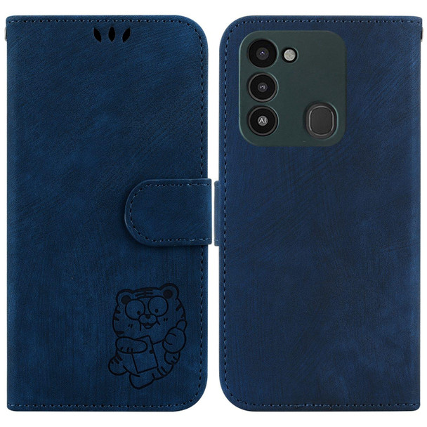 For Tecno Spark Go 2022 / 8C Little Tiger Embossed Leatherette Phone Case(Dark Blue)