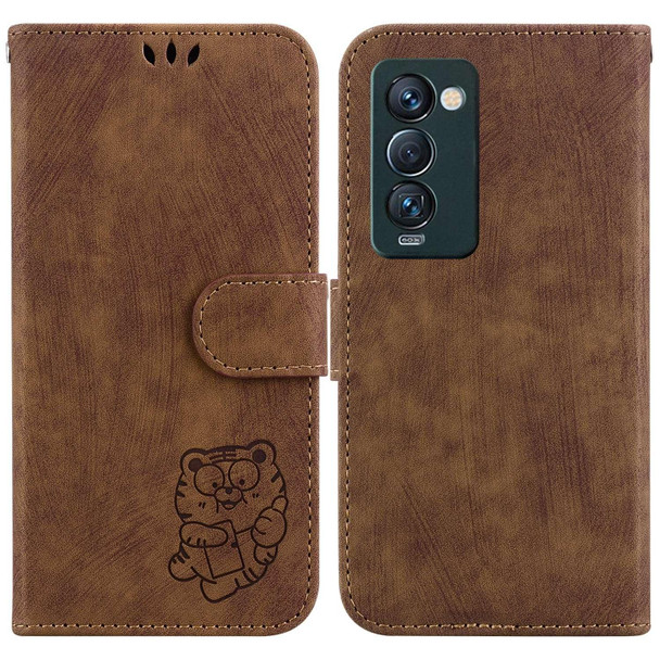 For Tecno Camon 18 Premier Little Tiger Embossed Leatherette Phone Case(Brown)