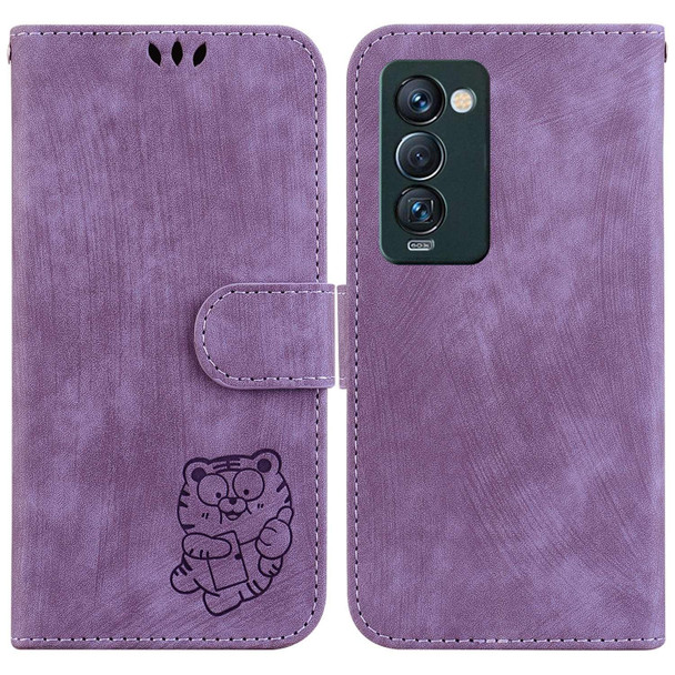For Tecno Camon 18 Premier Little Tiger Embossed Leatherette Phone Case(Purple)
