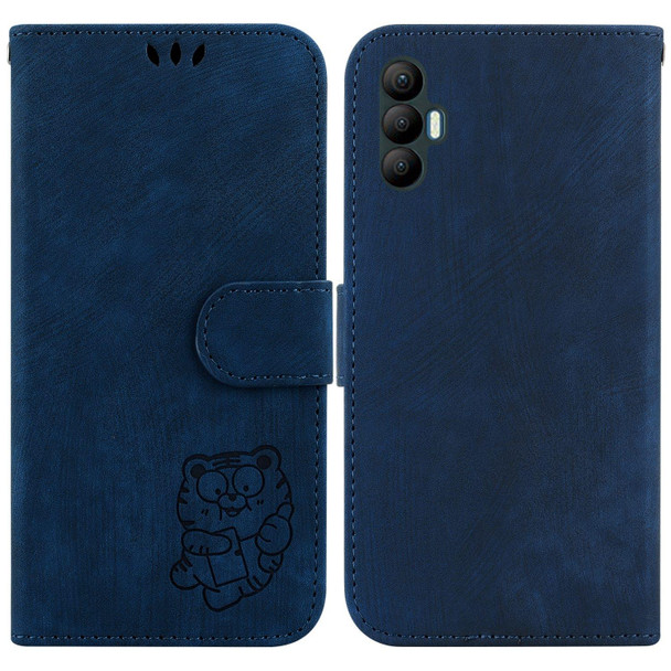 For Tecno Spark 8 Pro Little Tiger Embossed Leatherette Phone Case(Dark Blue)