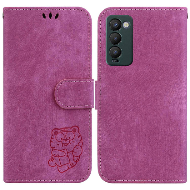 For Tecno Camon 18 / 18P Little Tiger Embossed Leatherette Phone Case(Rose Red)