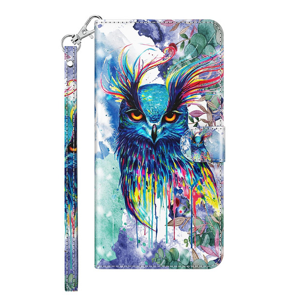 For OPPO A94 5G / A95 5G 3D Painting Pattern Flip Leatherette Phone Case(Watercolor Owl)