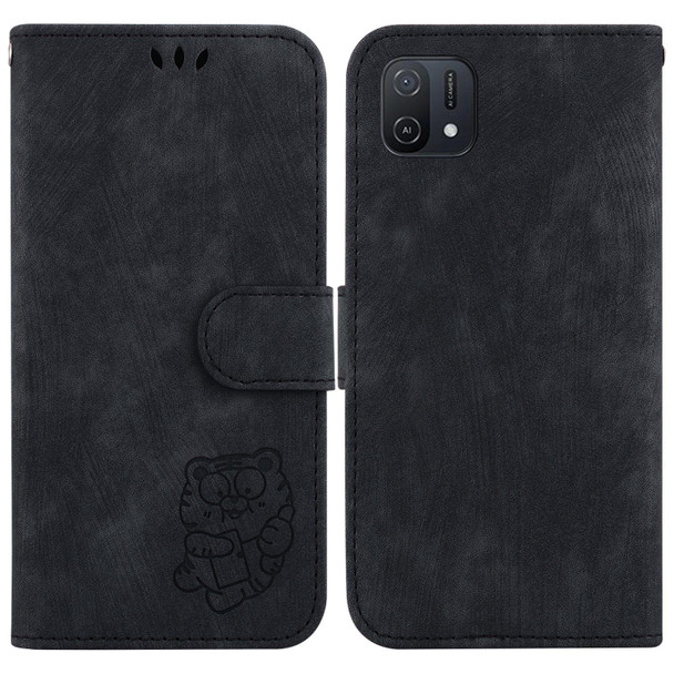 For OPPO A16K Little Tiger Embossed Leatherette Phone Case(Black)