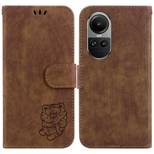 For OPPO Reno10 /10 Pro 5G Global Little Tiger Embossed Leatherette Phone Case(Brown)