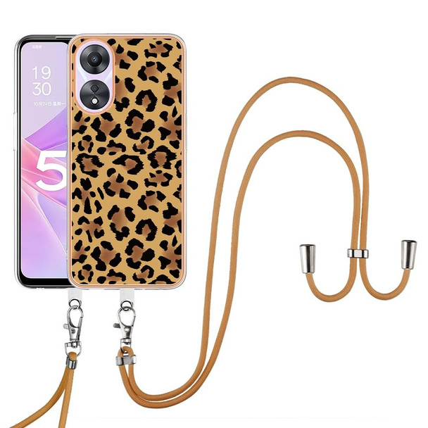 For OPPO A78 / A58 Electroplating Dual-side IMD Phone Case with Lanyard(Leopard Print)