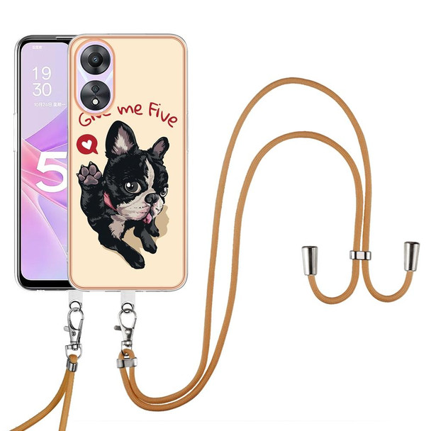 For OPPO A78 / A58 Electroplating Dual-side IMD Phone Case with Lanyard(Lucky Dog)