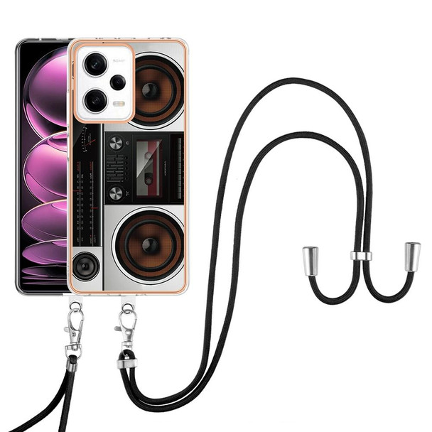 For Xiaomi Redmi Note 12 Pro 5G Global Electroplating Dual-side IMD Phone Case with Lanyard(Retro Radio)