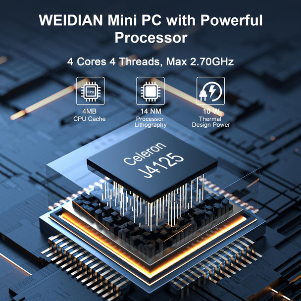 HYSTOU PO9B-J4125-6L Embedded Intel Celeron J4125 Processor Six Network Ports Mini Host, Specification:4GB+64GB