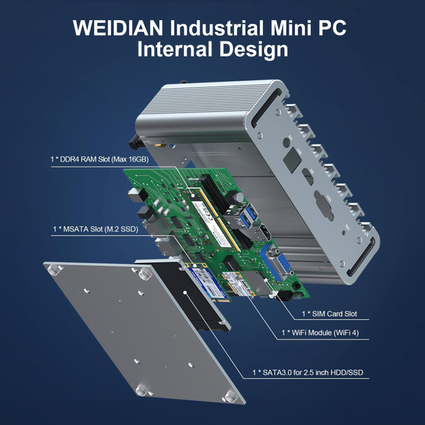 HYSTOU PO9B-J4125-4L Embedded Intel Celeron J4125 Processor Four Network Ports Mini Host, Specification:16GB+512GB+1TB