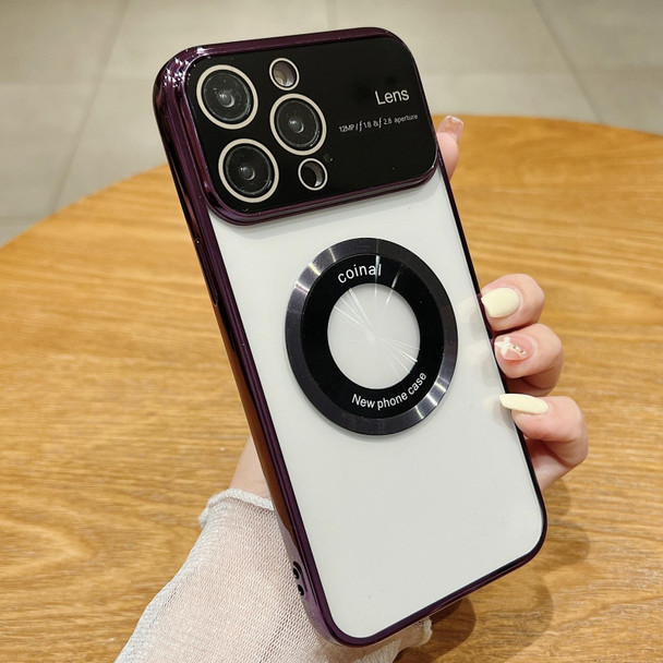 For iPhone 12 Pro Large Window Magsafe Electroplating TPU Phone Case(Purple)
