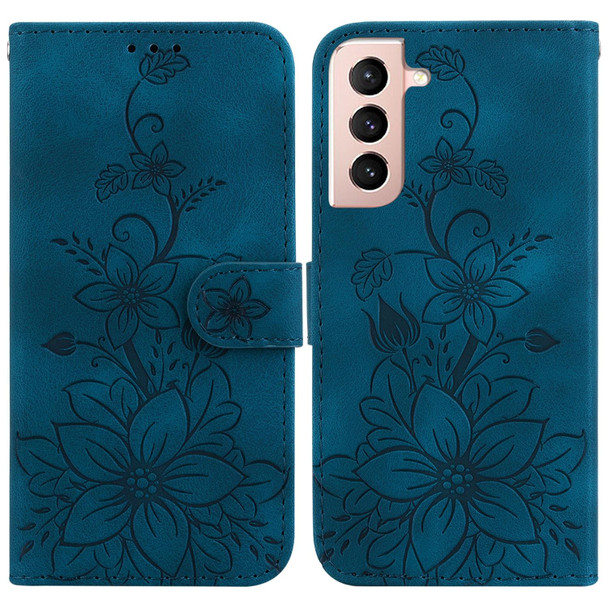 For Samsung Galaxy S22+ 5G Lily Embossed Leatherette Phone Case(Dark Blue)