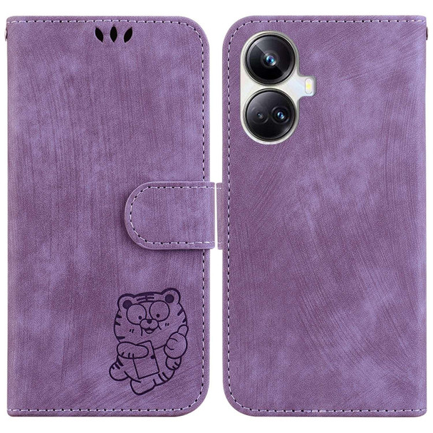 For Realme 10 Pro+ Little Tiger Embossed Leatherette Phone Case(Purple)