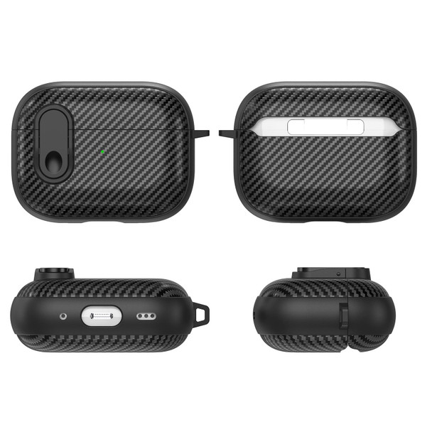 For AirPods Pro 2 Carbon Fiber Texture Wireless Earphones Case with Security Lock(White)