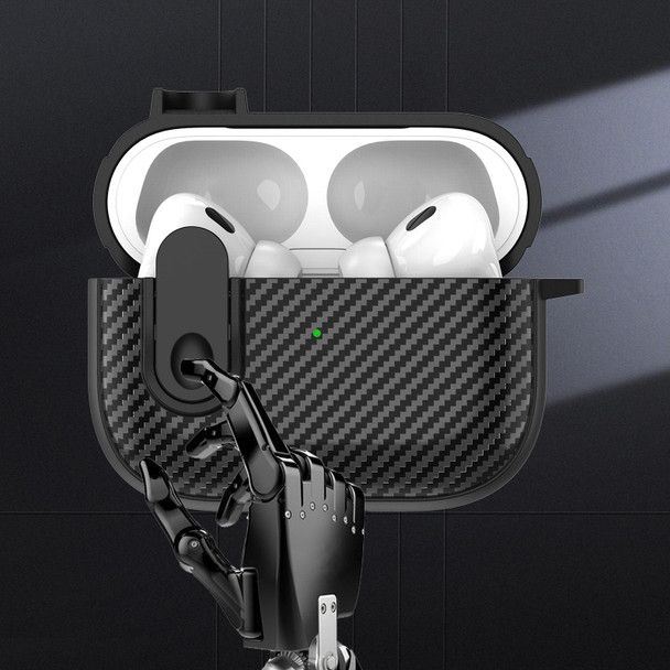 For AirPods Pro Carbon Fiber Texture Wireless Earphones Case with Security Lock(White)