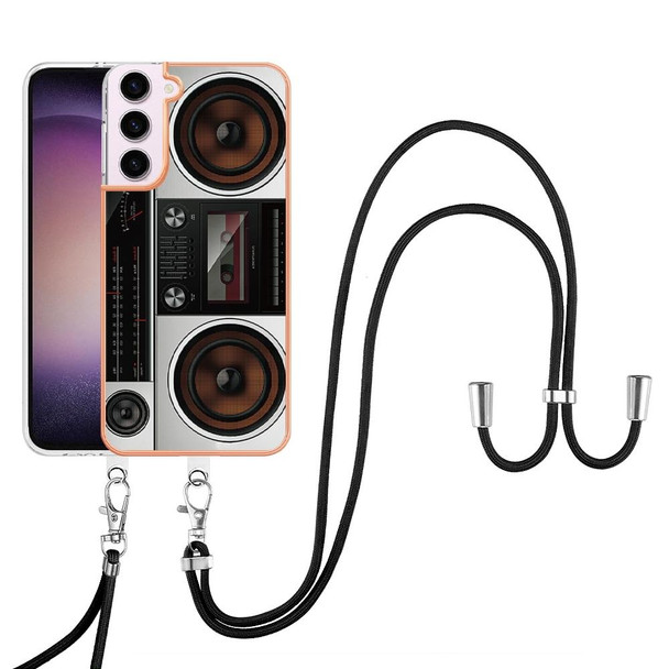 For Samsung Galaxy S22 5G Electroplating Dual-side IMD Phone Case with Lanyard(Retro Radio)