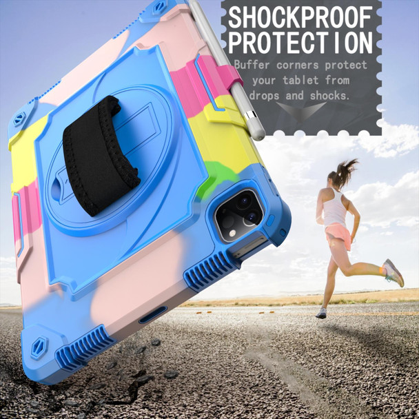 360 Degree Rotation Turntable Contrast Color Robot Shockproof Silicone + PC Protective Case with Holder - iPad Air 2022 / 2020 10.9 / Pro 11 (2020)(Colorful + Blue)