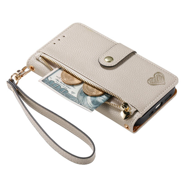 For Google Pixel 8 Love Zipper Lanyard Leatherette Phone Case(Gray)