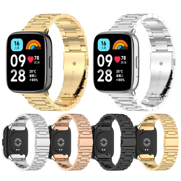 For Redmi Watch 3 Active Three Bead Stainless Steel Metal Watch Band(Rose Gold)