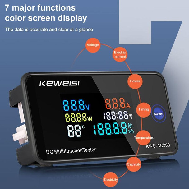 KWS-DC200-50A 8-120V DC Digital Display Voltage Current Watch with Shunt(Black)