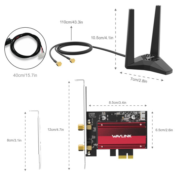 WAVLINK WN675X2-PCIE AX3000 PCIe WiFi Network Card 3000Mbps Tri-band Wireless Adapter