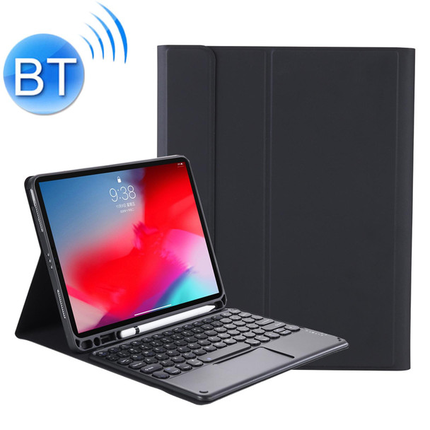 YT102B-A Detachable Candy Color Skin Feel Texture Round Keycap Bluetooth Keyboard Leather Case with Touch Control - iPad 10.2 2020 & 2019 / Air 2019 / Pro 10.5 inch(Black)