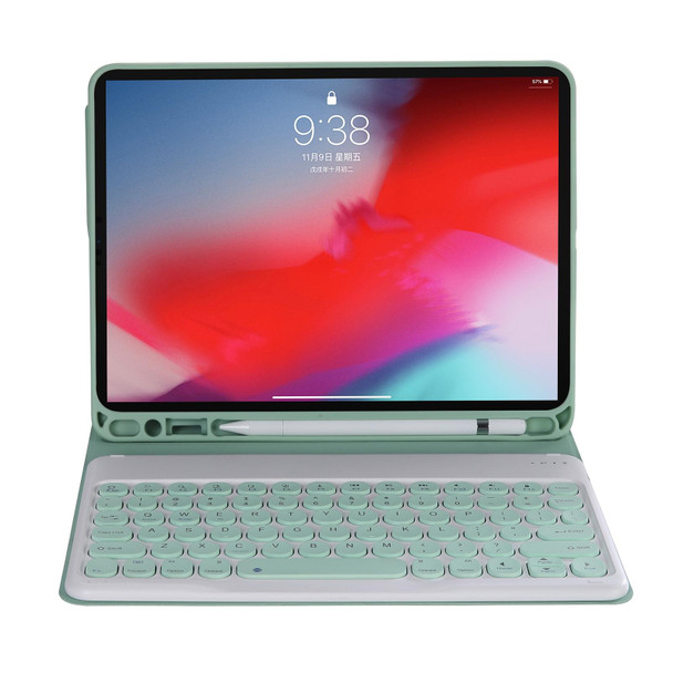 YT102B Detachable Candy Color Skin Feel Texture Round Keycap Bluetooth Keyboard Leather Case - iPad 10.2 2020 & 2019 / Air 2019 / Pro 10.5 inch(Light Green)