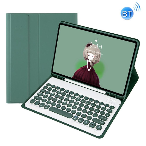 YT102B Detachable Candy Color Skin Feel Texture Round Keycap Bluetooth Keyboard Leather Case - iPad 10.2 2020 & 2019 / Air 2019 / Pro 10.5 inch(Dark Green)