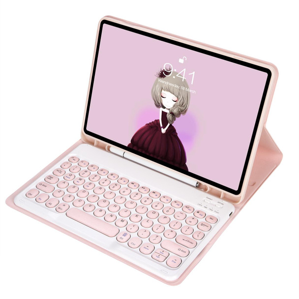 YT102B Detachable Candy Color Skin Feel Texture Round Keycap Bluetooth Keyboard Leather Case - iPad 10.2 2020 & 2019 / Air 2019 / Pro 10.5 inch(Pink)